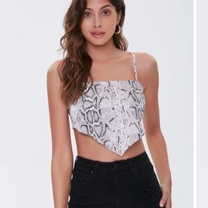 Forever 21 Snake Print Handkerchief Cami Top - White, Black - size Medium Y2K